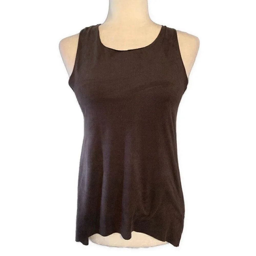 Olivaceous Womens Solid Dark Chocolate Brown Vegan Faux Suede Tank Top Small